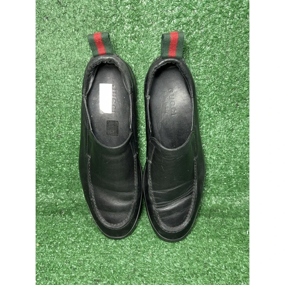 Vintage Gucci Shoes Mens Size 8.5 US Black Leather Slip On Loafers Luxury Italy
